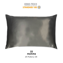 Load image into Gallery viewer, Pure Sol. Mulberry Silk Pillowcase Charcoal 22 momme Oeko -Tex, Standard / Queen Size