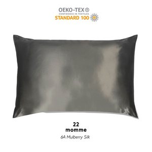Pure Sol. Mulberry Silk Pillowcase Charcoal 22 momme Oeko -Tex, Standard / Queen Size