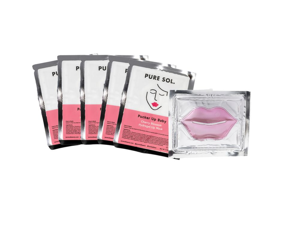PURE SOL. Beauty Pucker Up Baby Cherry Blossom Hydrogel Collagen Lip Mask - 6 Single packs