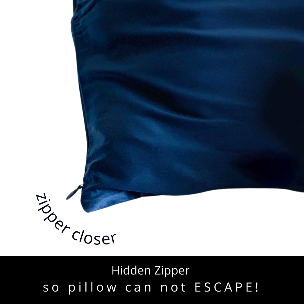 Pure Sol. Mulberry Silk Pillowcase with zipper closure - navy